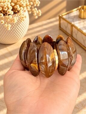 Brown Marbled Chunky Stretch Bracelet